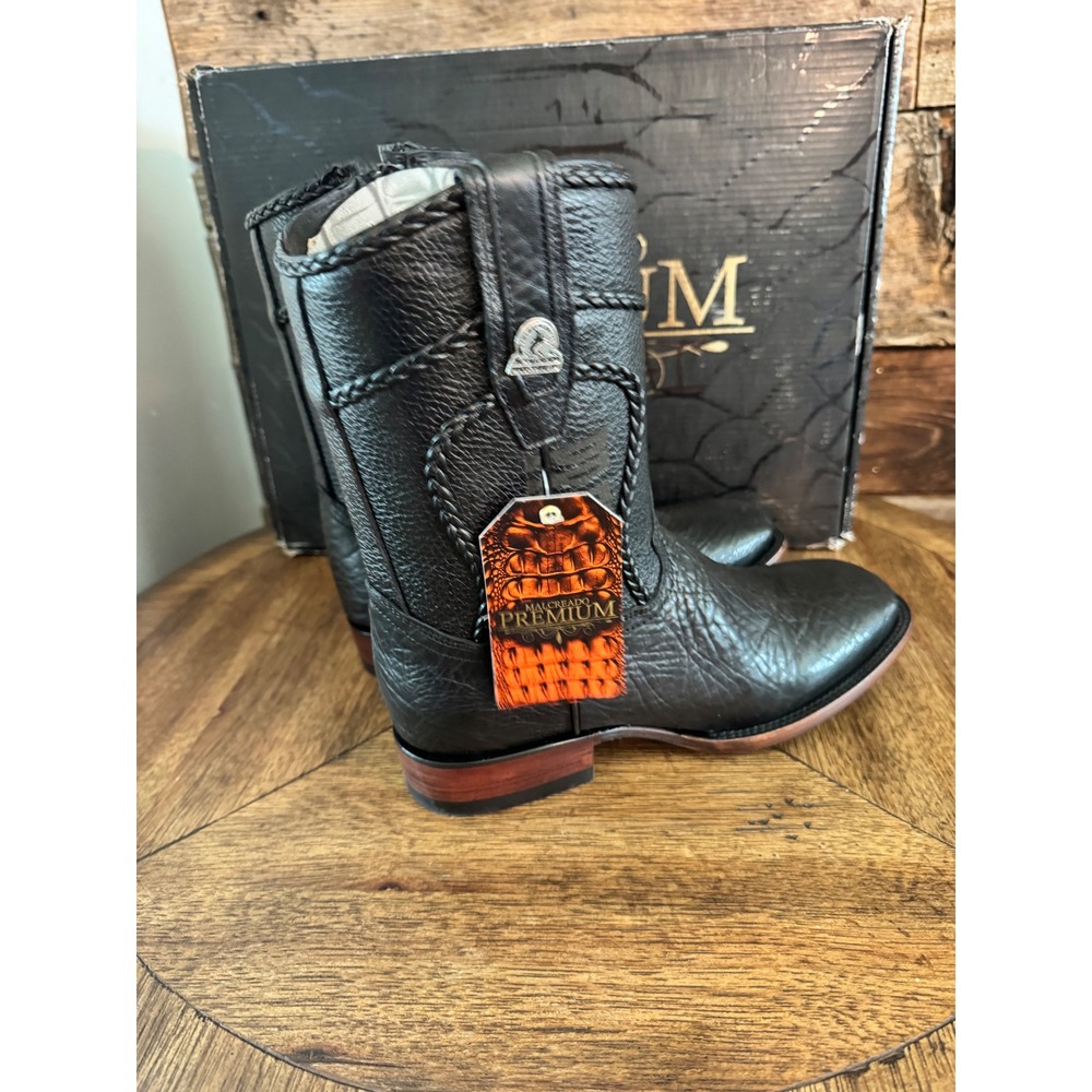 Malcreado Premium Mauro Mens Black Buffalo Leather Western Square Toe Boots 27.5 - Picture 5 of 8